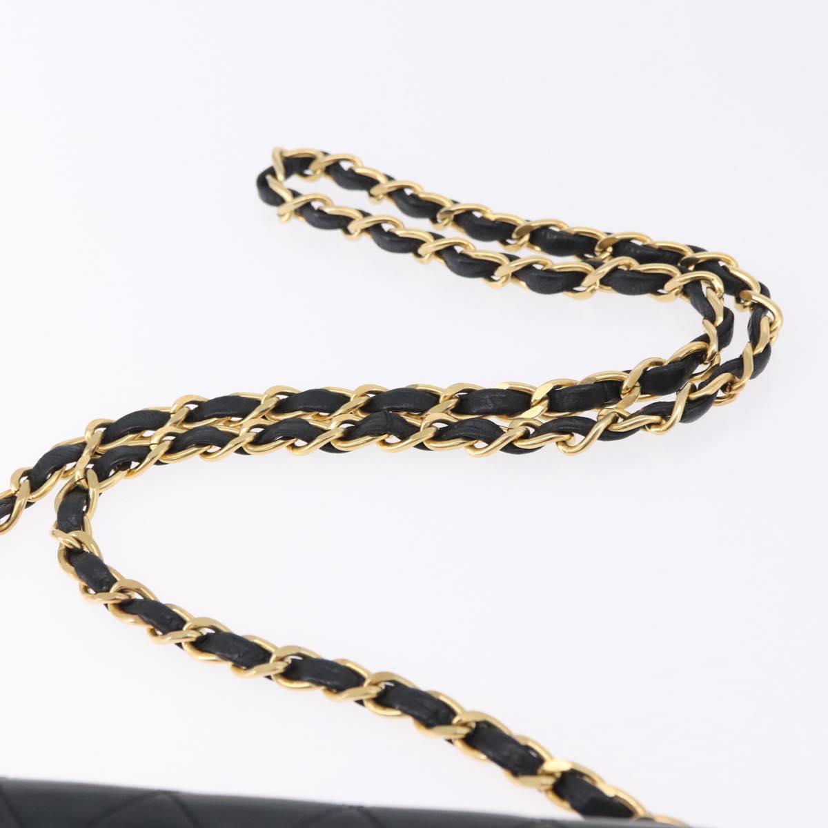 CHANEL Chain Matelasse Shoulder Bag Lamb Skin Black Gold CC Auth 196556SAM