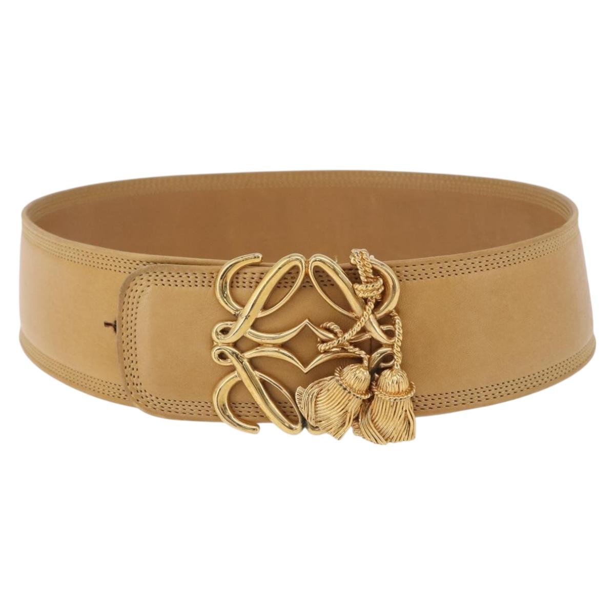 LOEWE Belt Leather 32.3"" Beige Gold Auth 196560