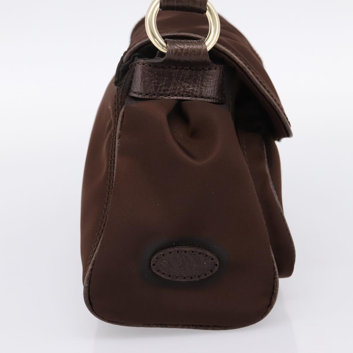 CELINE Hand Bag Nylon Brown Gold Auth 196564