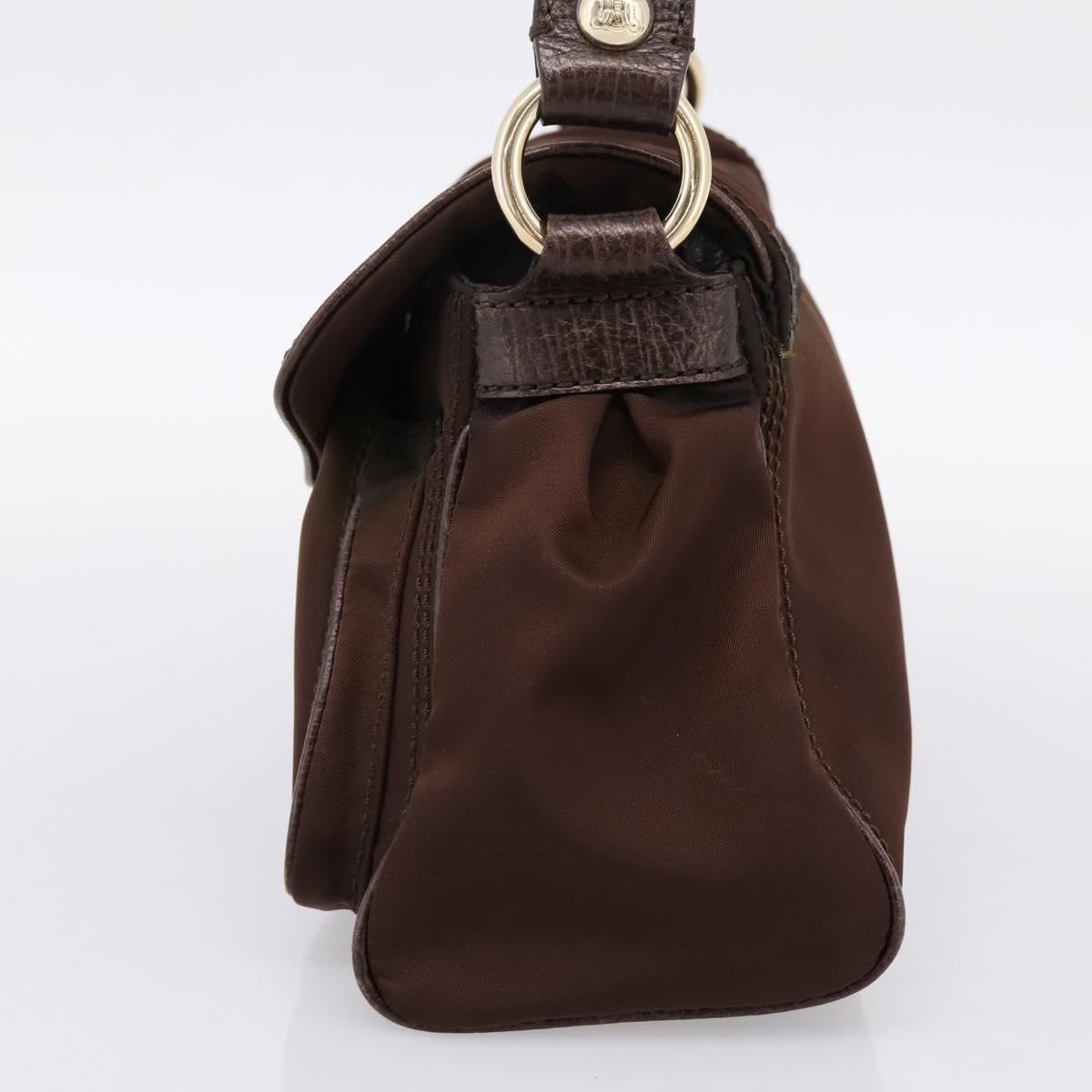CELINE Hand Bag Nylon Brown Gold Auth 196564