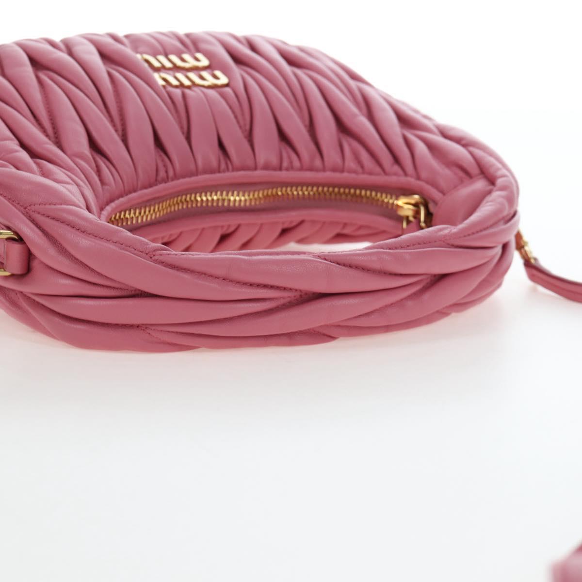 Miu Miu Matelasse Wonder Hand Bag Leather 2way Pink Gold Auth 196578M