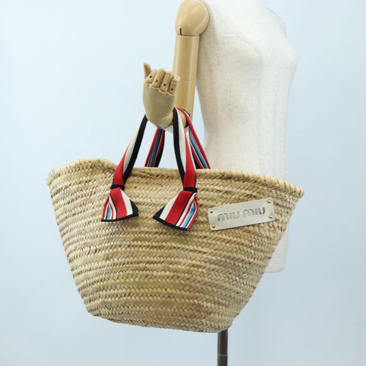 Miu Miu Straw Bag Hand Bag Raffia Beige Gold Auth 196583M