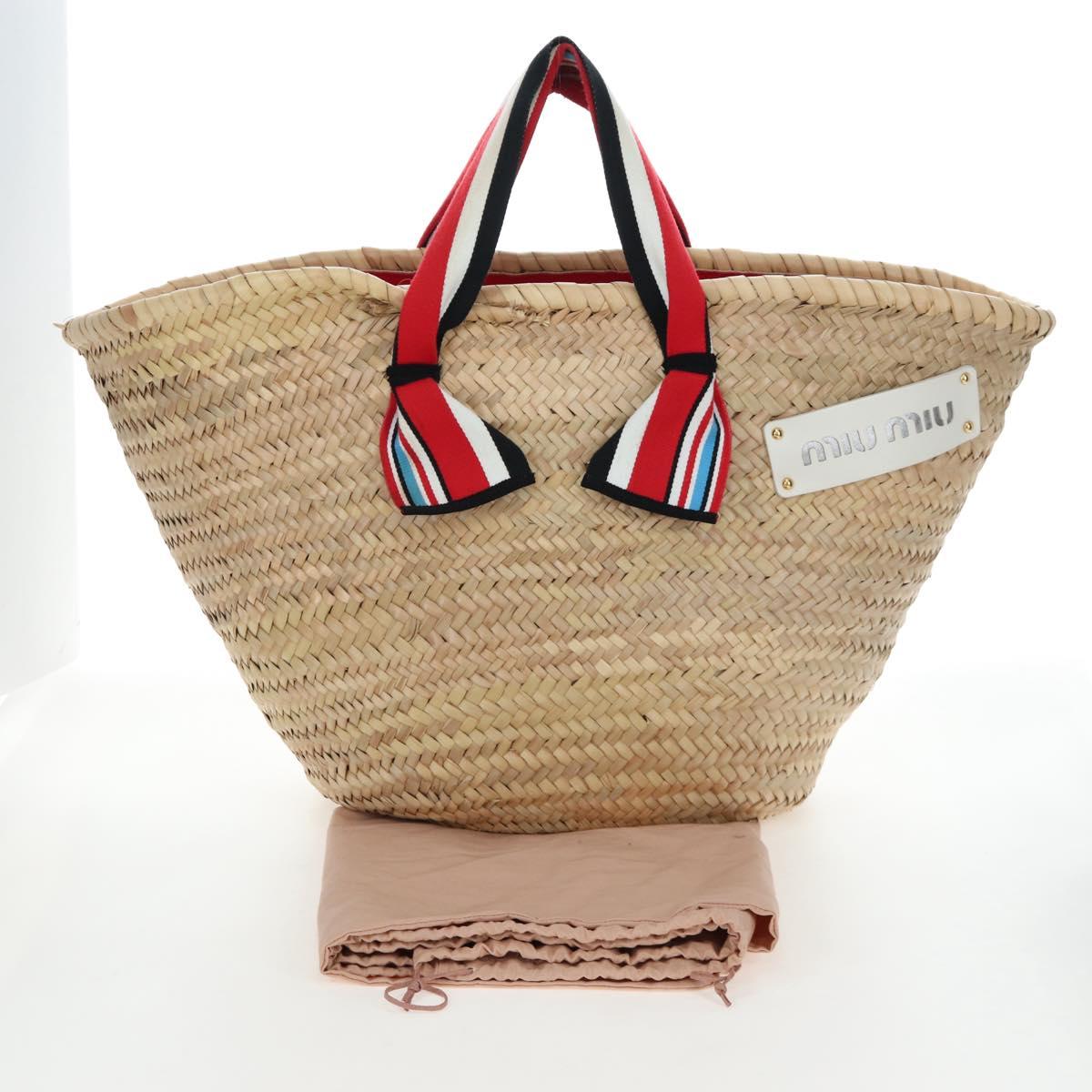 Miu Miu Straw Bag Hand Bag Raffia Beige Gold Auth 196583M