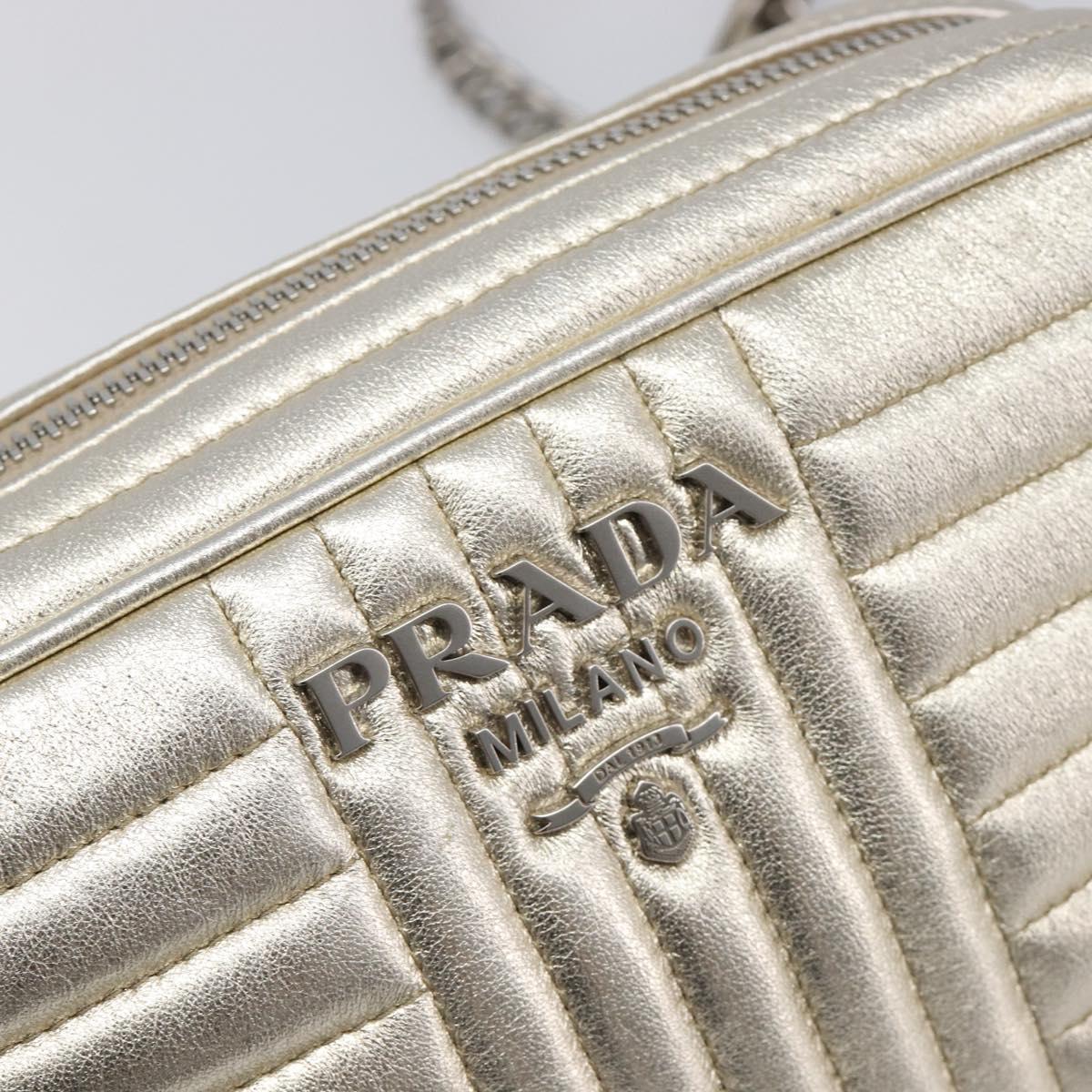 PRADA Diagram Chain Shoulder Bag Leather Champagne Gold Auth 196586V
