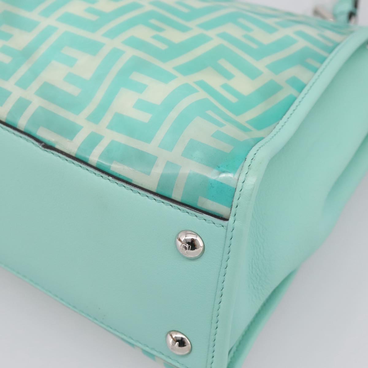 FENDI Zucca Canvas Peek A Boo Regular Bag Leather 2way Green Silver Auth 196588A