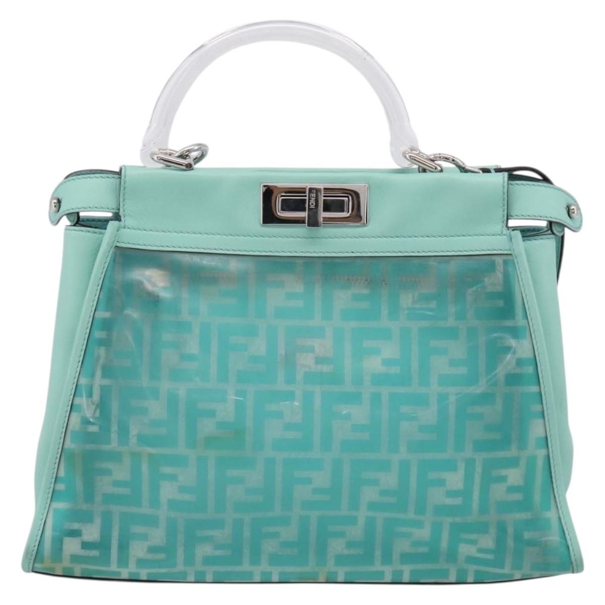 FENDI Zucca Canvas Peek A Boo Regular Bag Leather 2way Green Silver Auth 196588A
