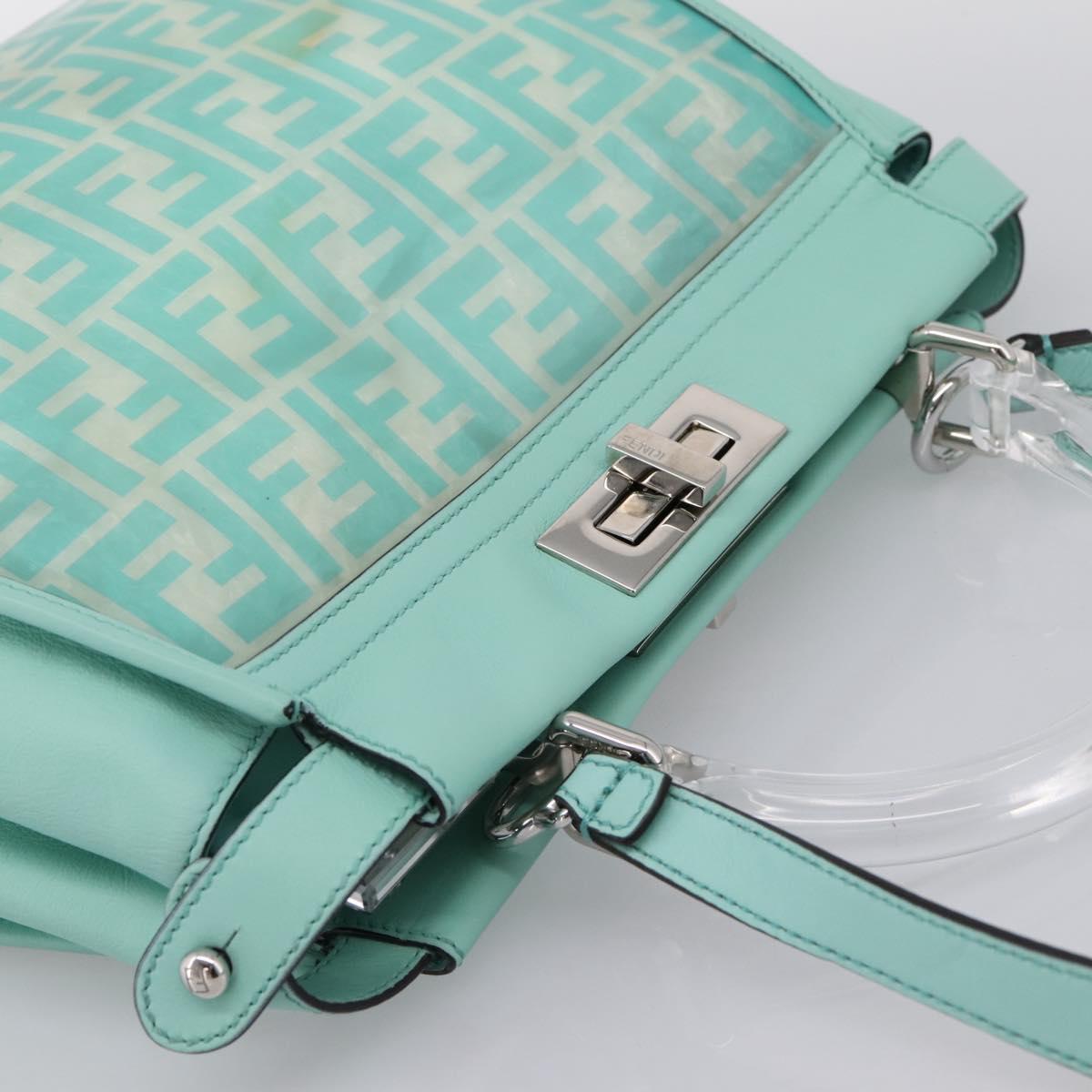 FENDI Zucca Canvas Peek A Boo Regular Bag Leather 2way Green Silver Auth 196588A