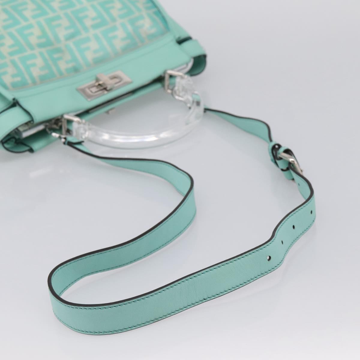 FENDI Zucca Canvas Peek A Boo Regular Bag Leather 2way Green Silver Auth 196588A