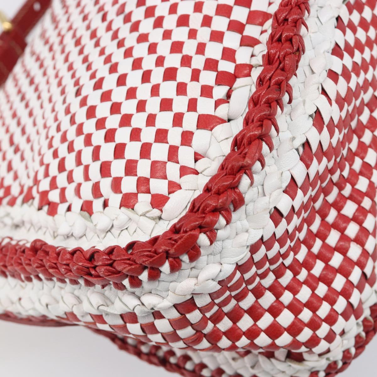 PRADA Shoulder Bag Leather White Red Auth 196589A