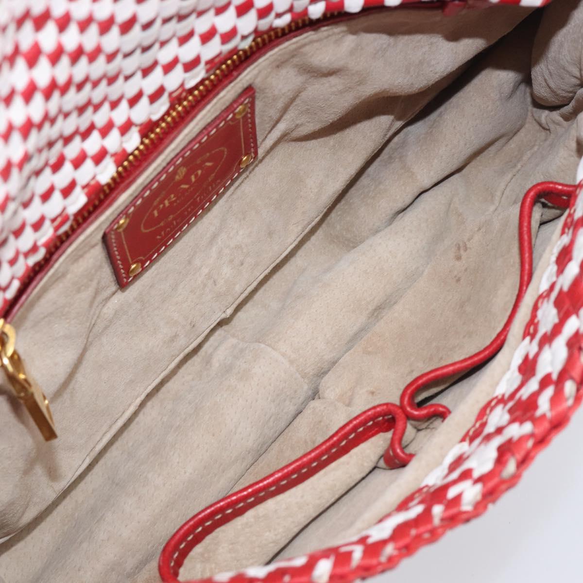 PRADA Shoulder Bag Leather White Red Auth 196589A