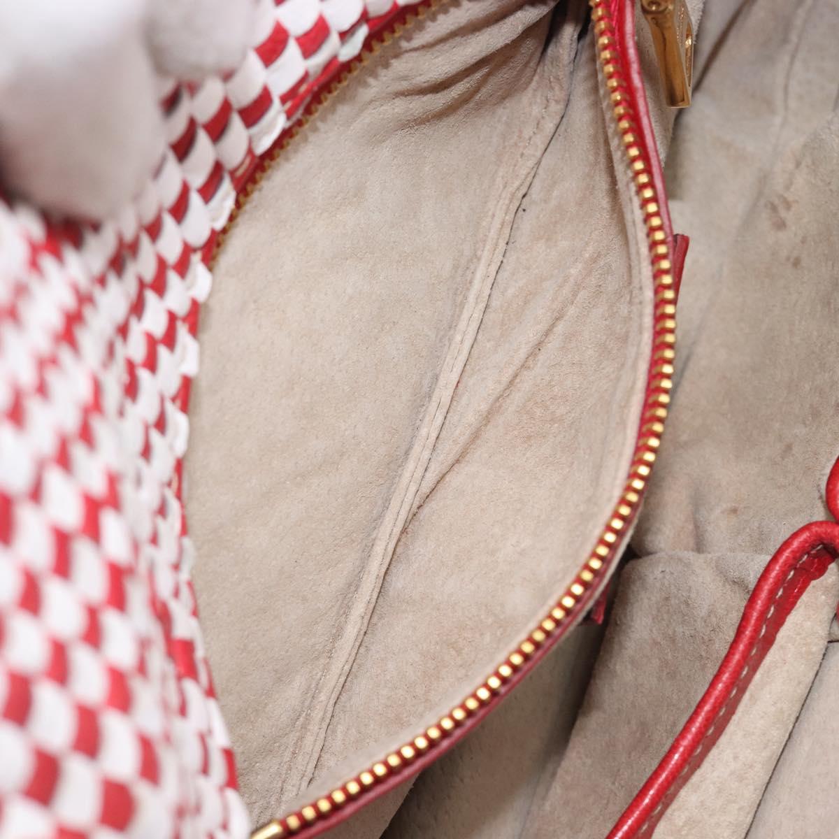 PRADA Shoulder Bag Leather White Red Auth 196589A