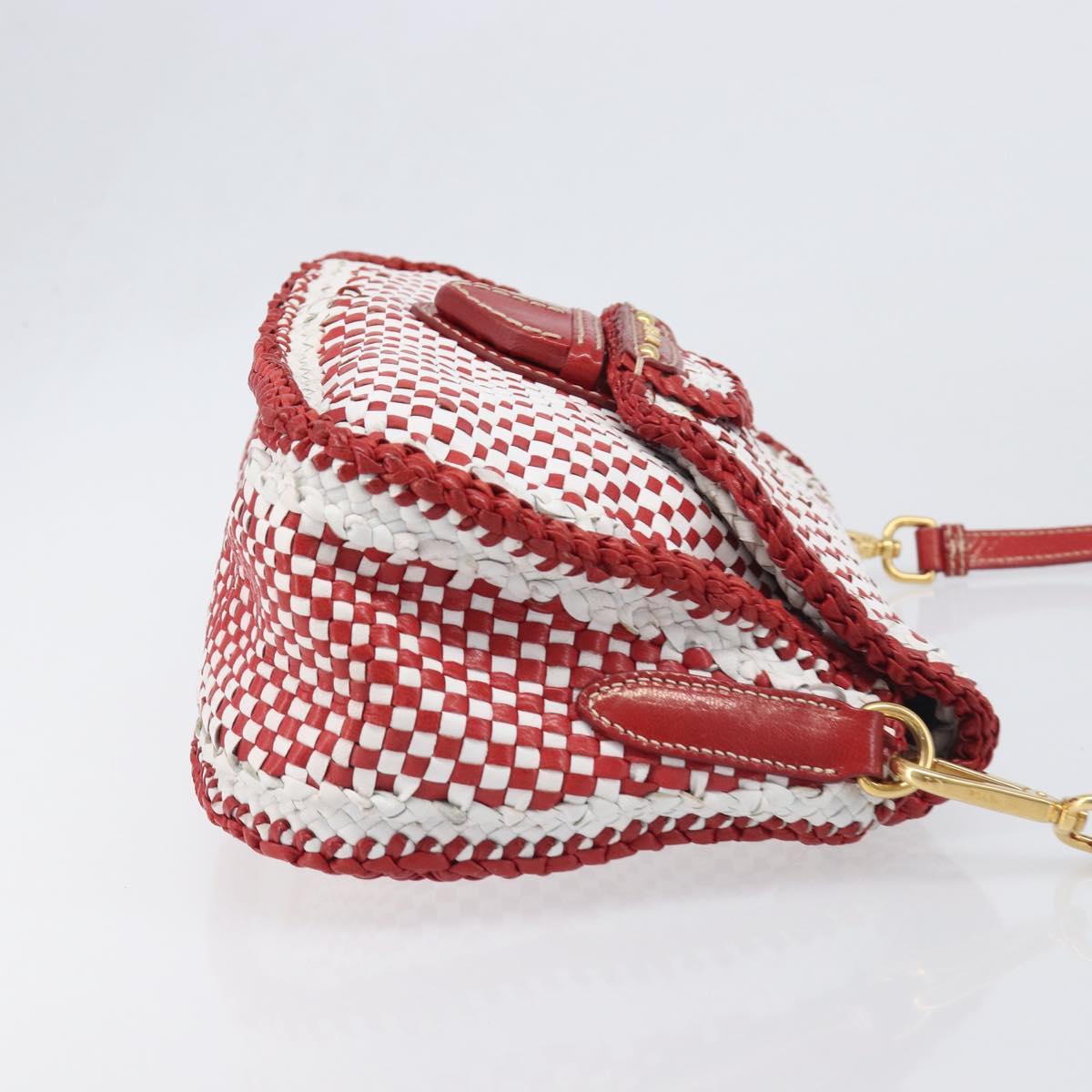PRADA Shoulder Bag Leather White Red Auth 196589A