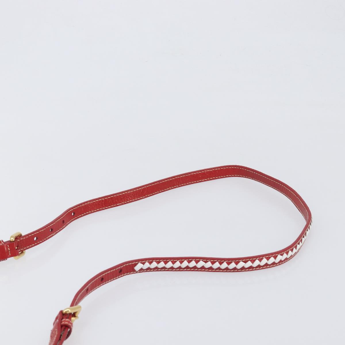 PRADA Shoulder Bag Leather White Red Auth 196589A
