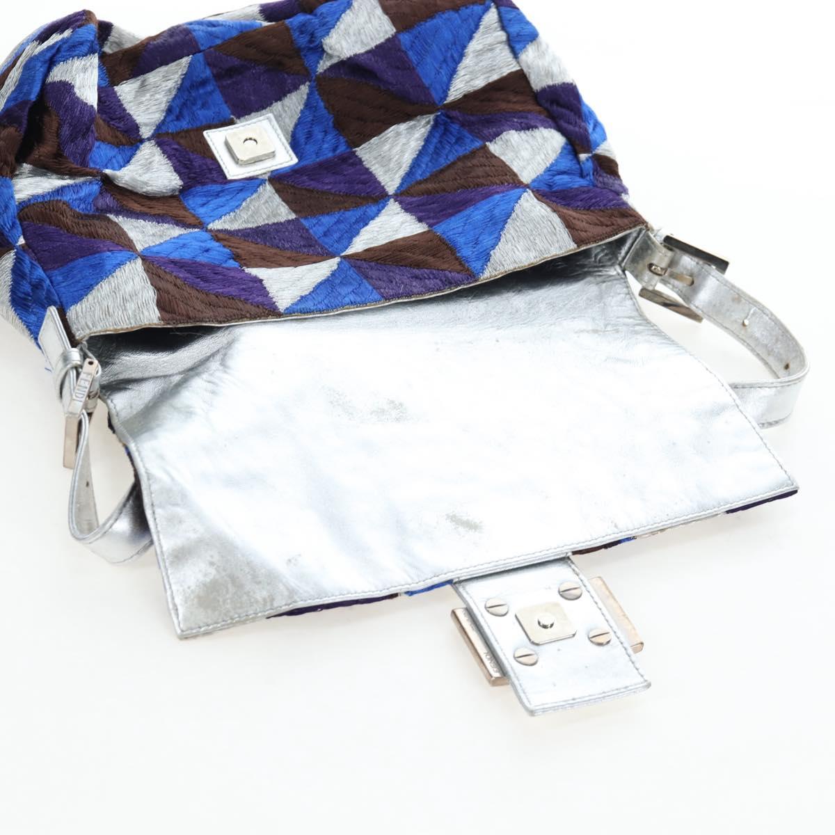 FENDI Mamma Baguette Shoulder Bag Canvas Blue Silver Auth 196591V