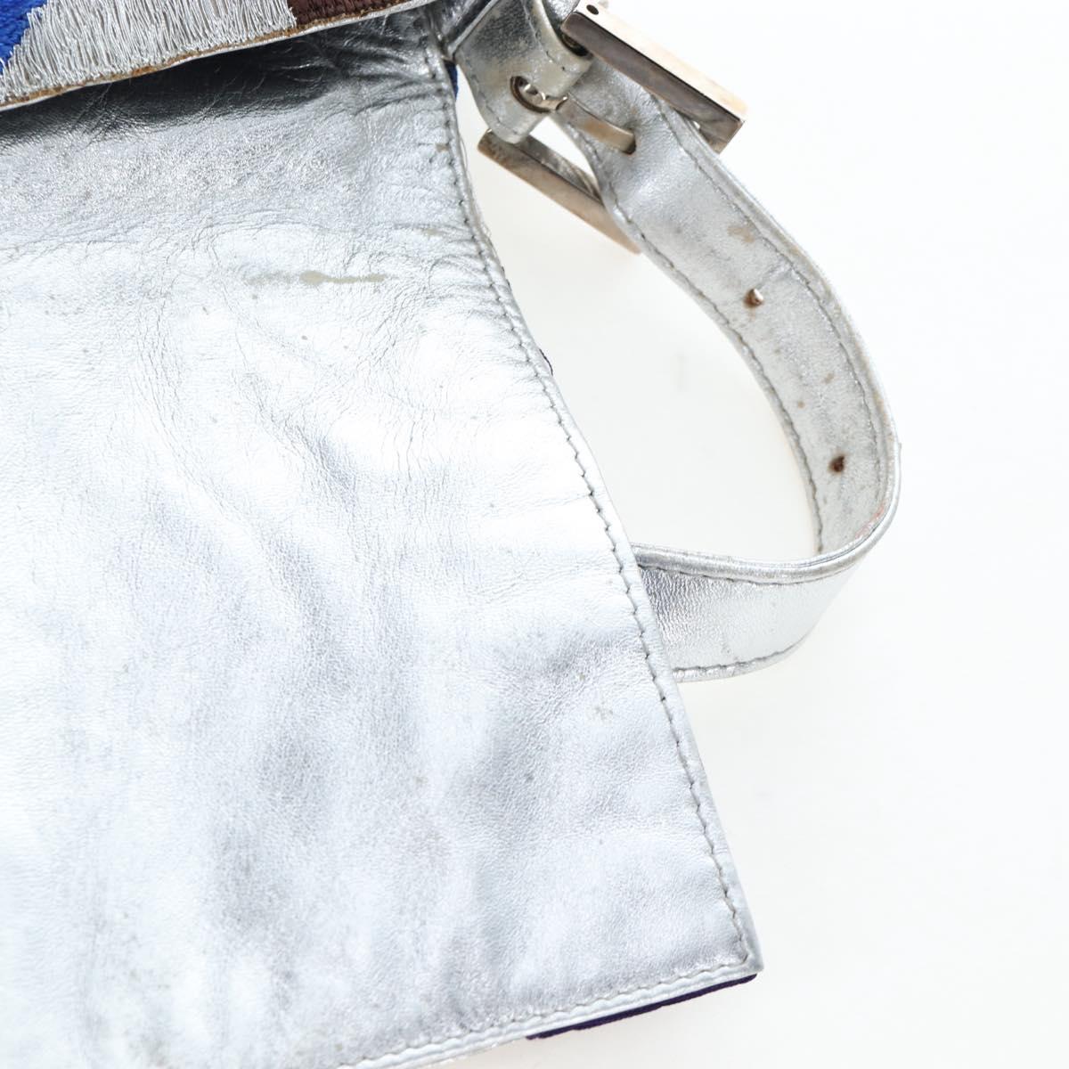 FENDI Mamma Baguette Shoulder Bag Canvas Blue Silver Auth 196591V
