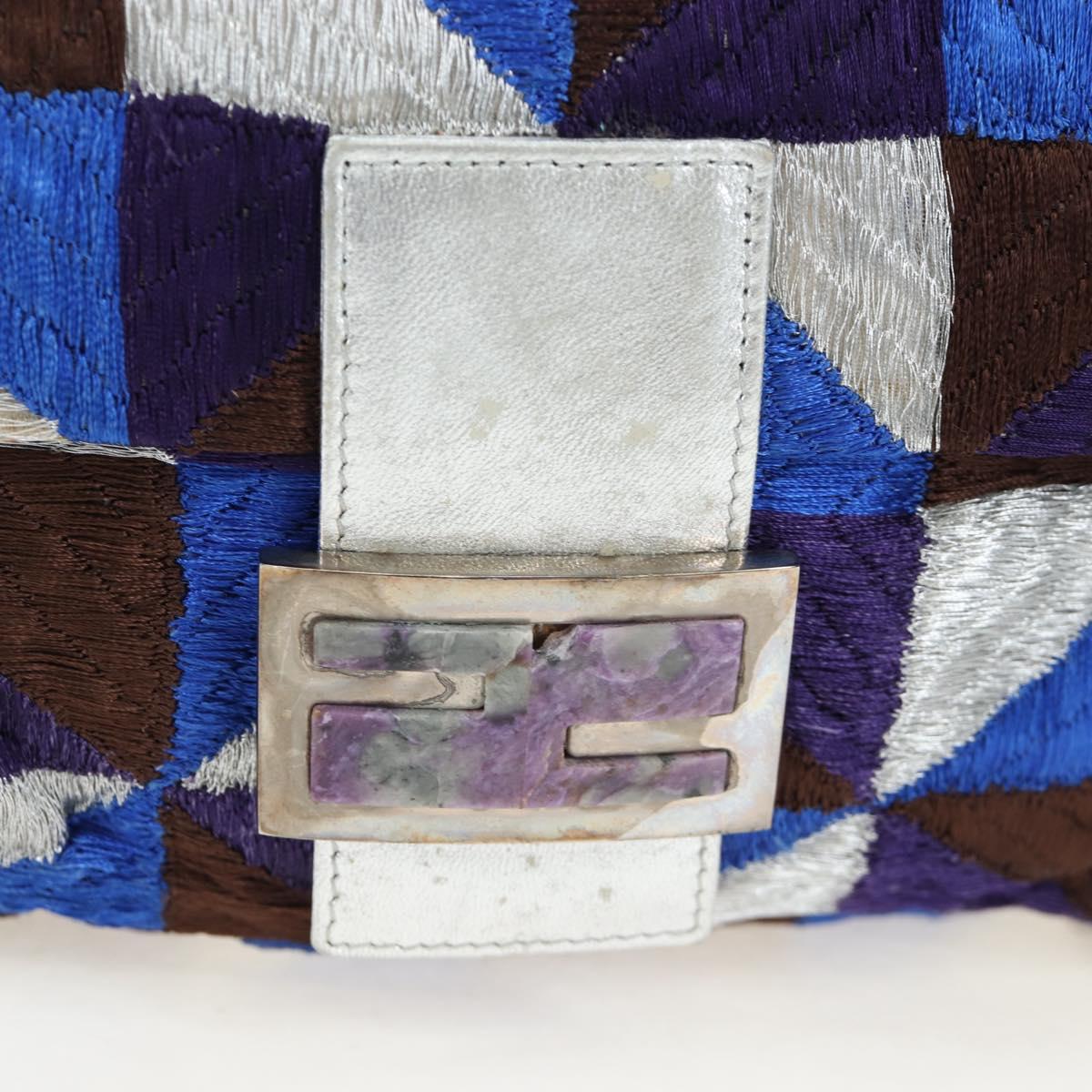 FENDI Mamma Baguette Shoulder Bag Canvas Blue Silver Auth 196591V