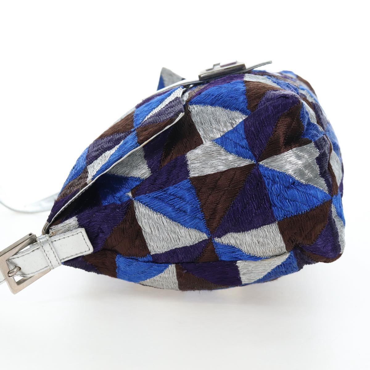 FENDI Mamma Baguette Shoulder Bag Canvas Blue Silver Auth 196591V