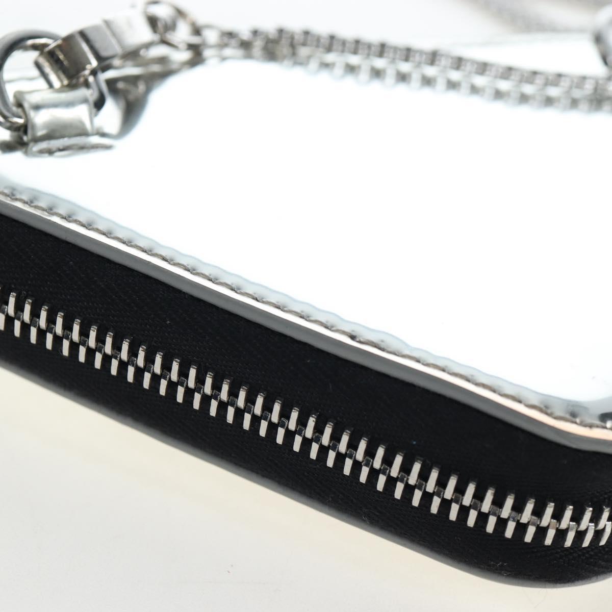 PRADA Chain Shoulder Bag Patent leather Silver Auth 196592M