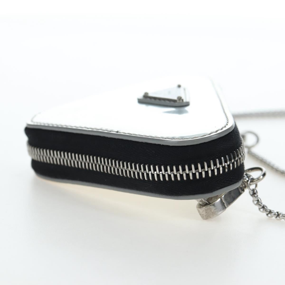 PRADA Chain Shoulder Bag Patent leather Silver Auth 196592M