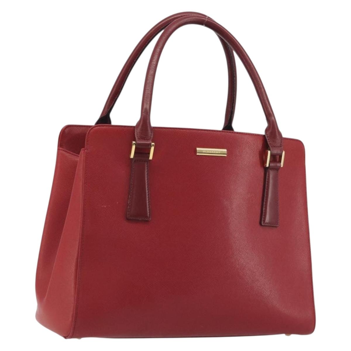 BURBERRY Hand Bag Leather Red Gold Auth 196605