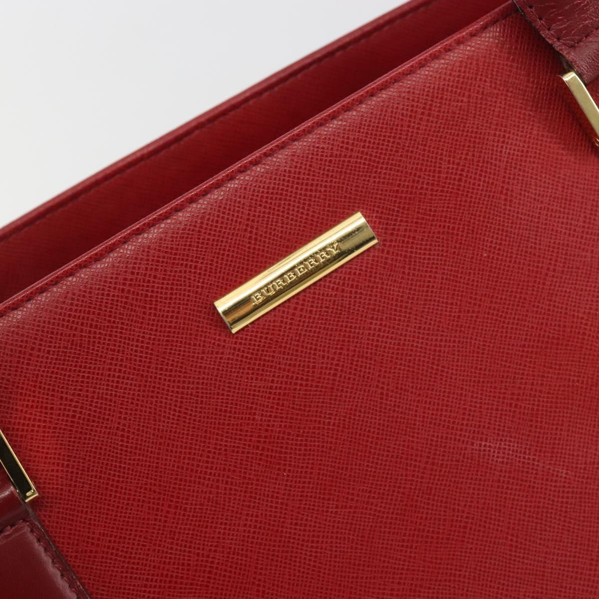 BURBERRY Hand Bag Leather Red Gold Auth 196605