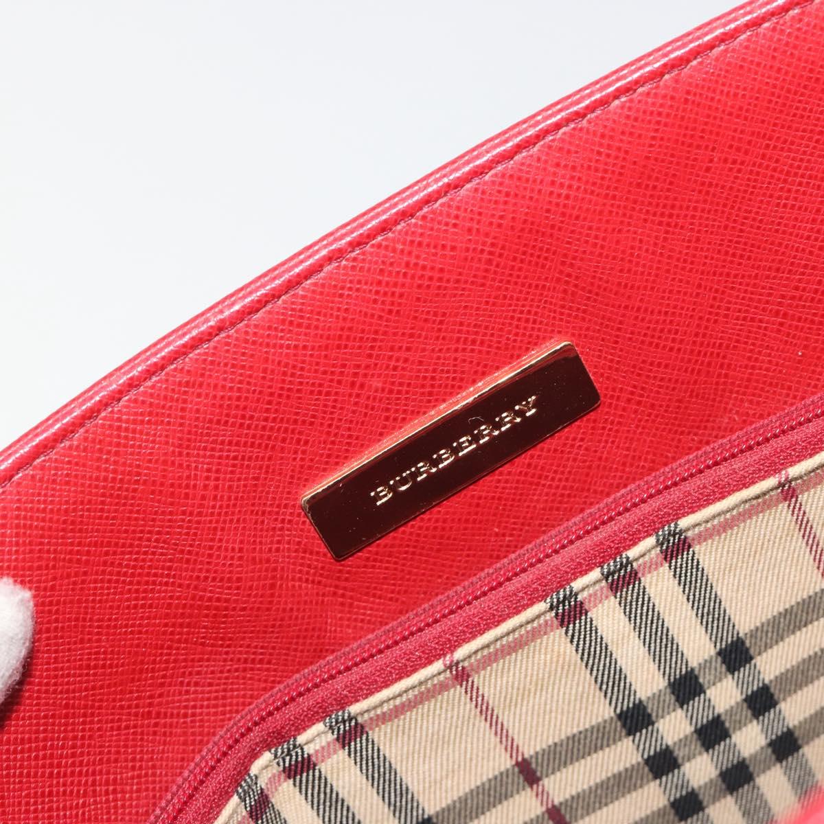 BURBERRY Hand Bag Leather Red Gold Auth 196605