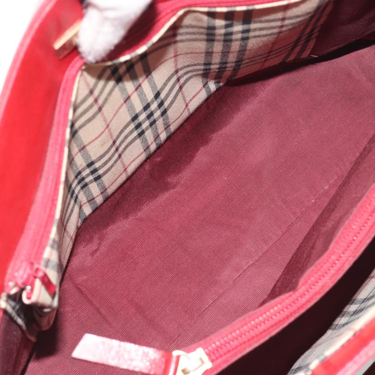 BURBERRY Hand Bag Leather Red Gold Auth 196605