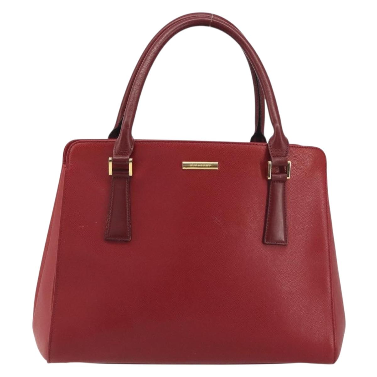 BURBERRY Hand Bag Leather Red Gold Auth 196605