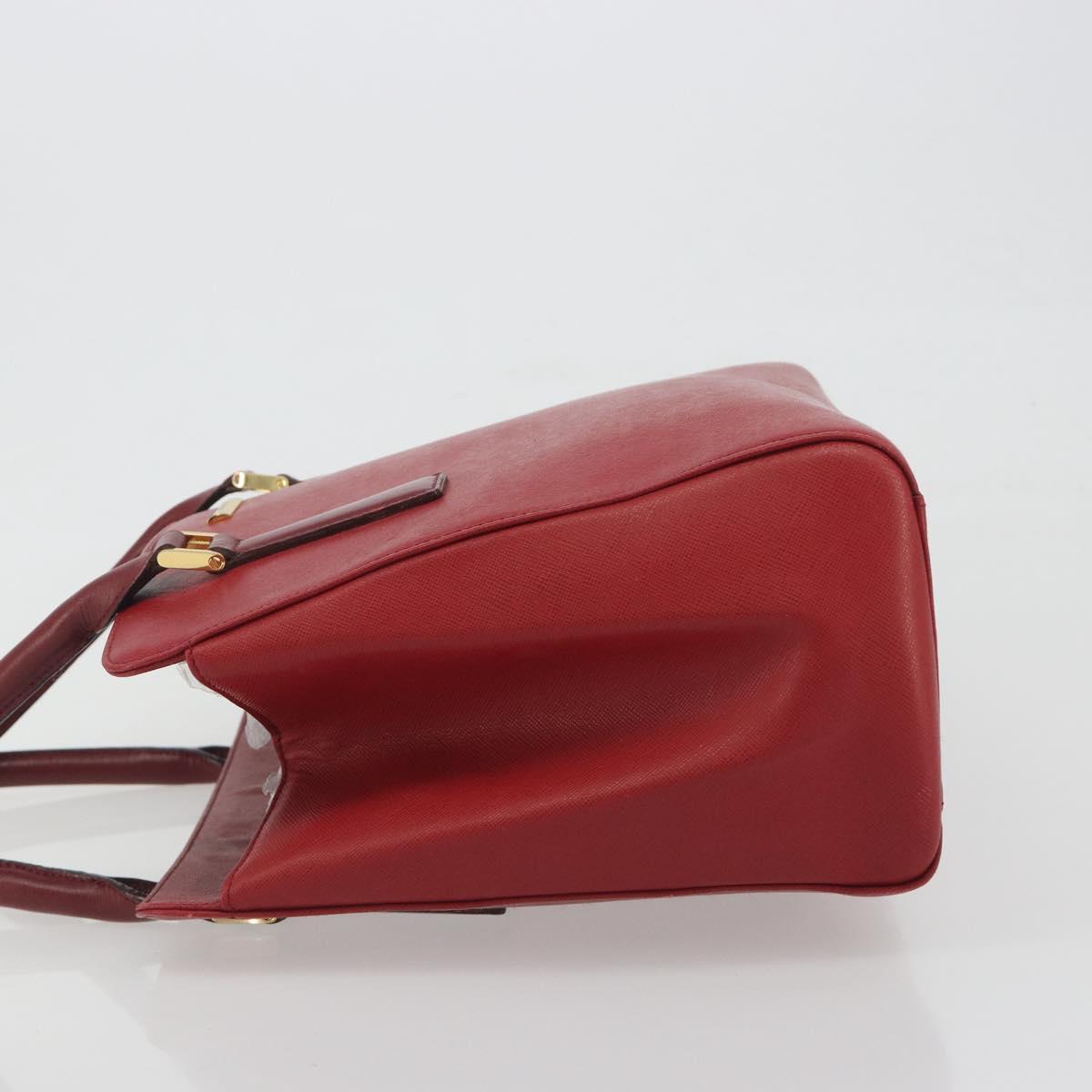 BURBERRY Hand Bag Leather Red Gold Auth 196605