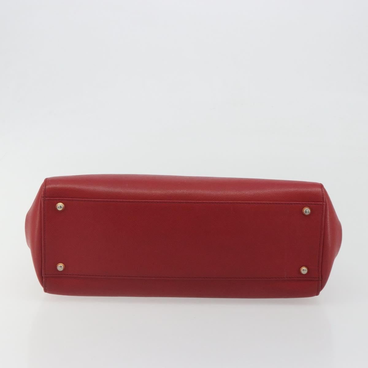BURBERRY Hand Bag Leather Red Gold Auth 196605