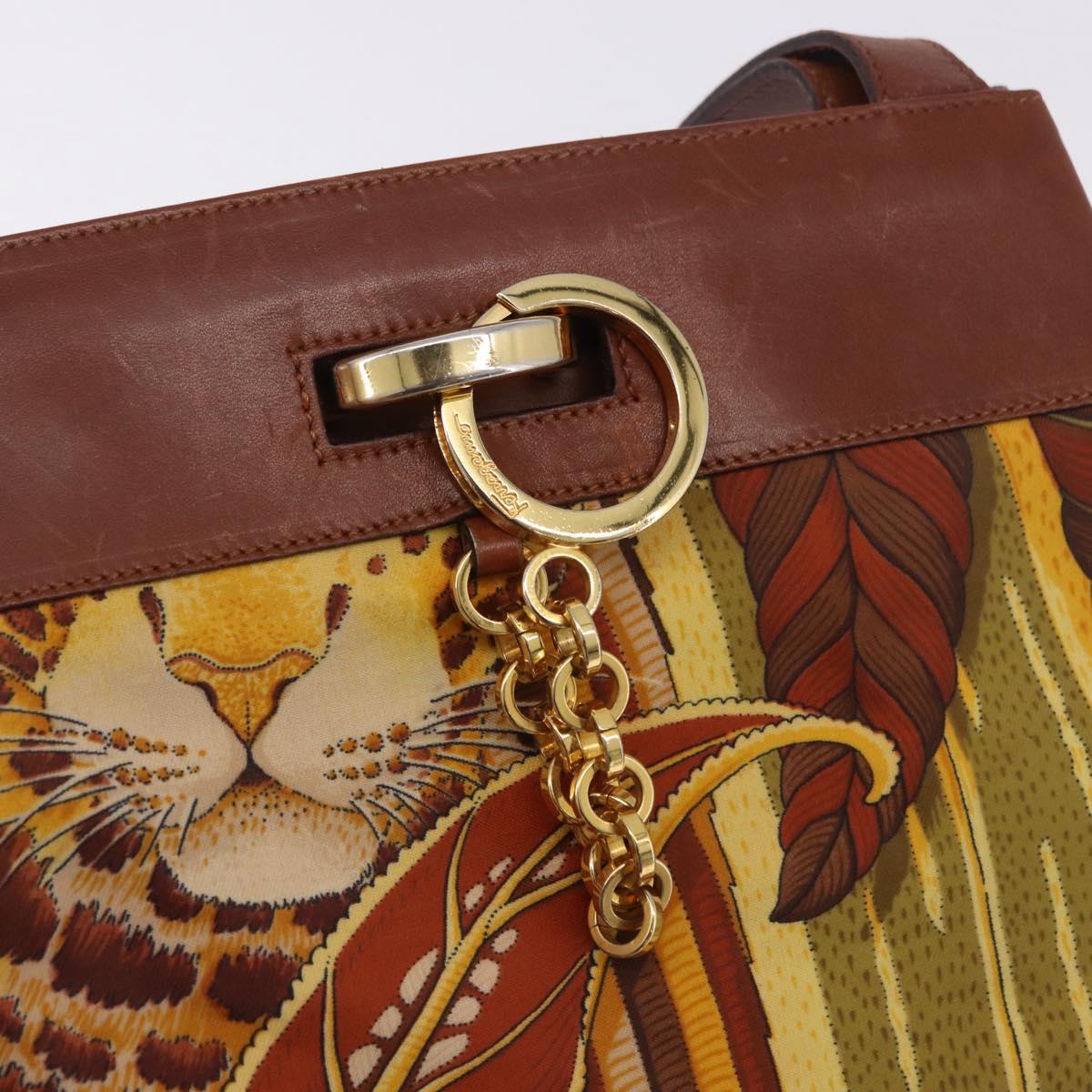 Salvatore Ferragamo Shoulder Bag Canvas Brown Gold Auth 196607