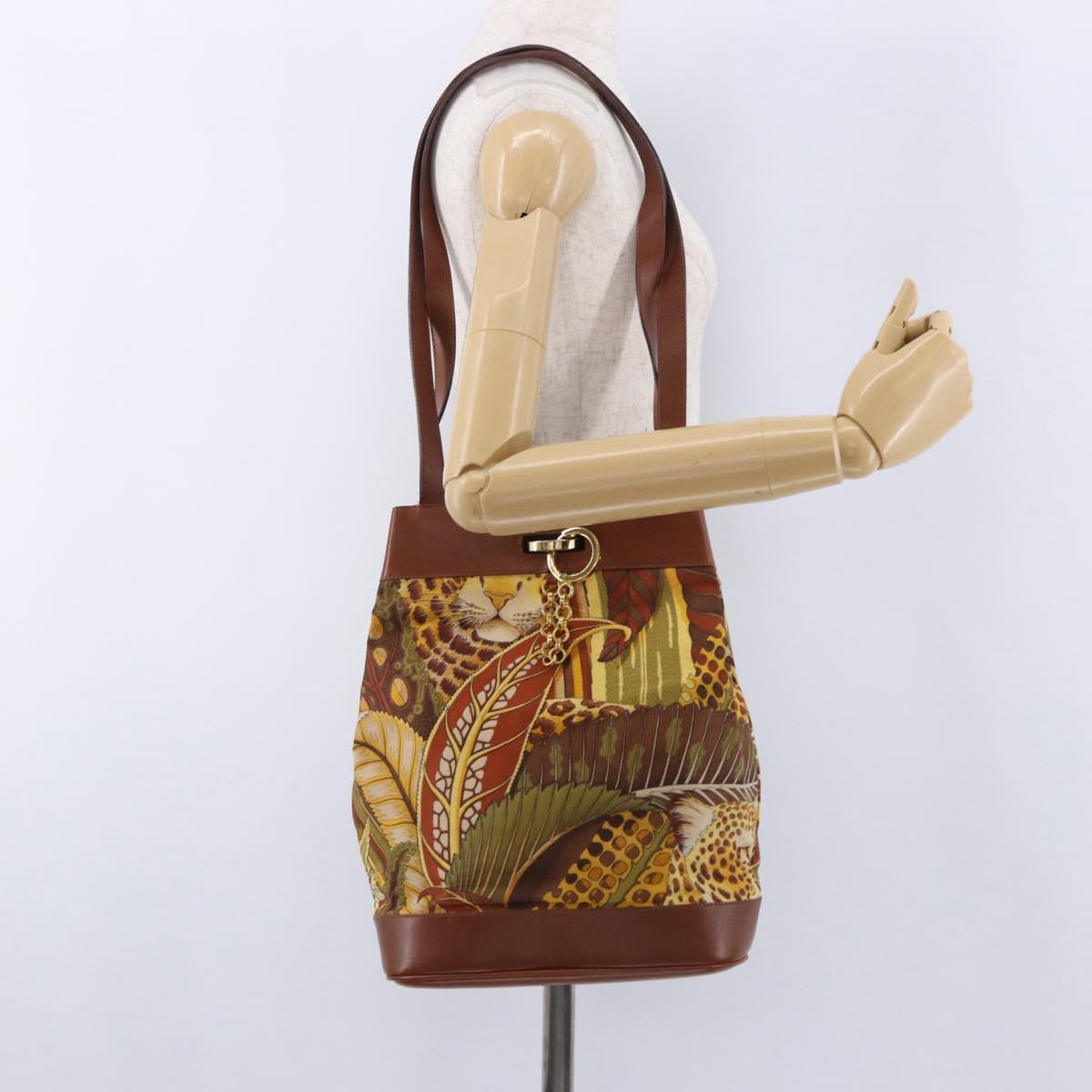 Salvatore Ferragamo Shoulder Bag Canvas Brown Gold Auth 196607