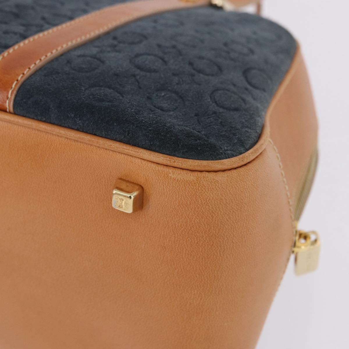 CELINE C Macadam Canvas Hand Bag Suede Navy Gold Auth 196609