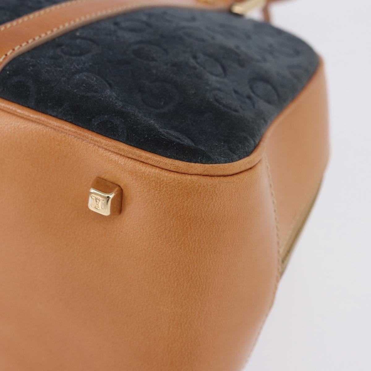 CELINE C Macadam Canvas Hand Bag Suede Navy Gold Auth 196609
