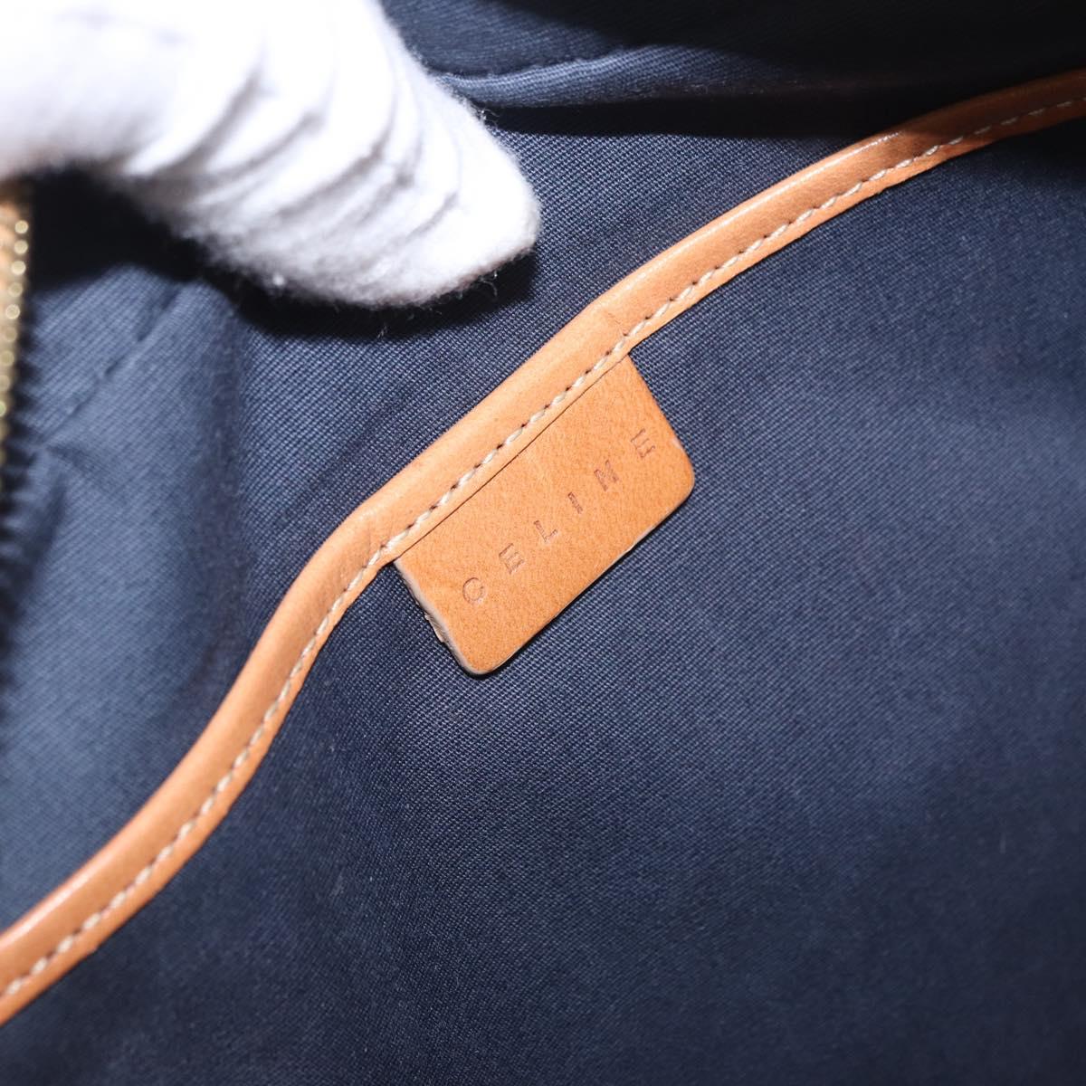 CELINE C Macadam Canvas Hand Bag Suede Navy Gold Auth 196609