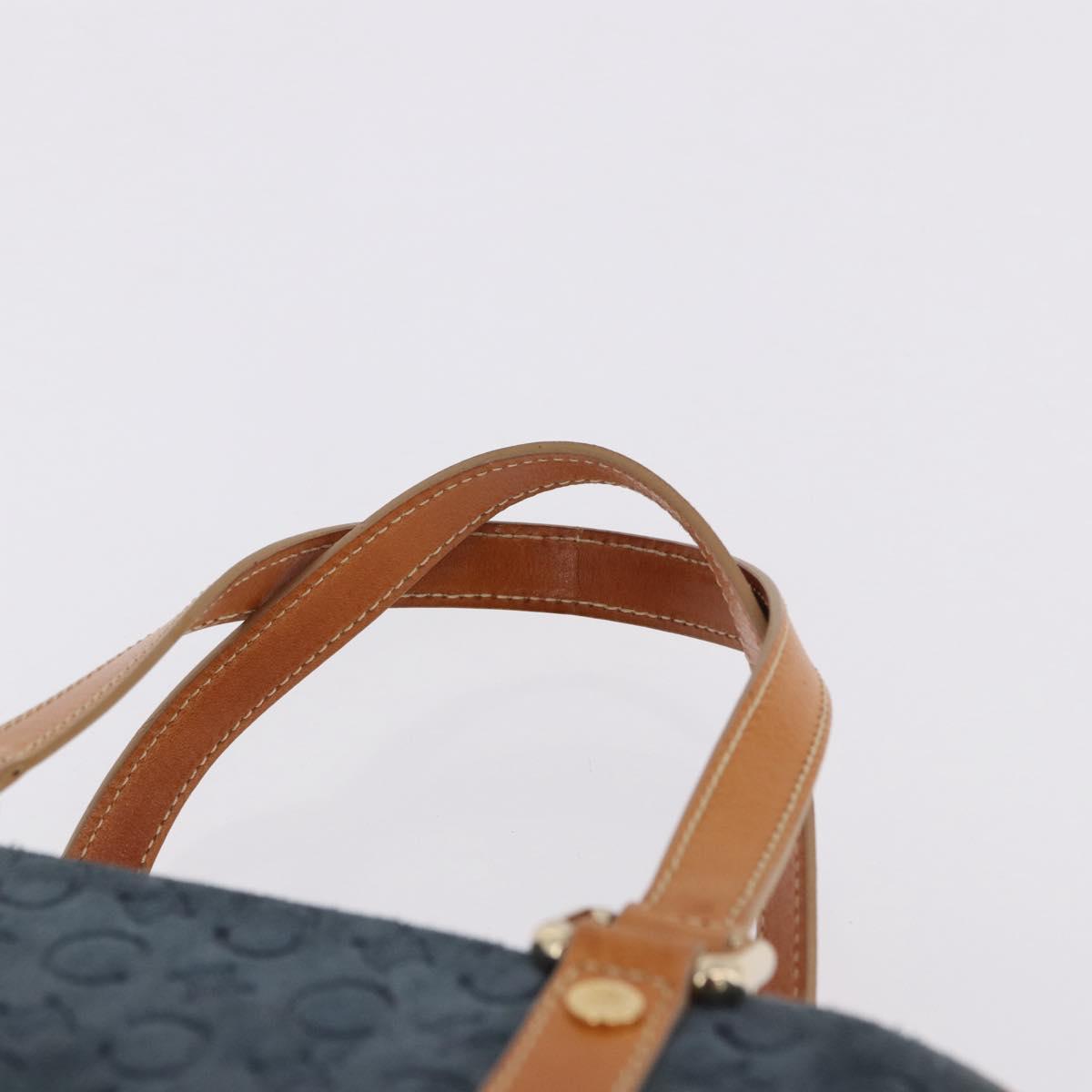 CELINE C Macadam Canvas Hand Bag Suede Navy Gold Auth 196609