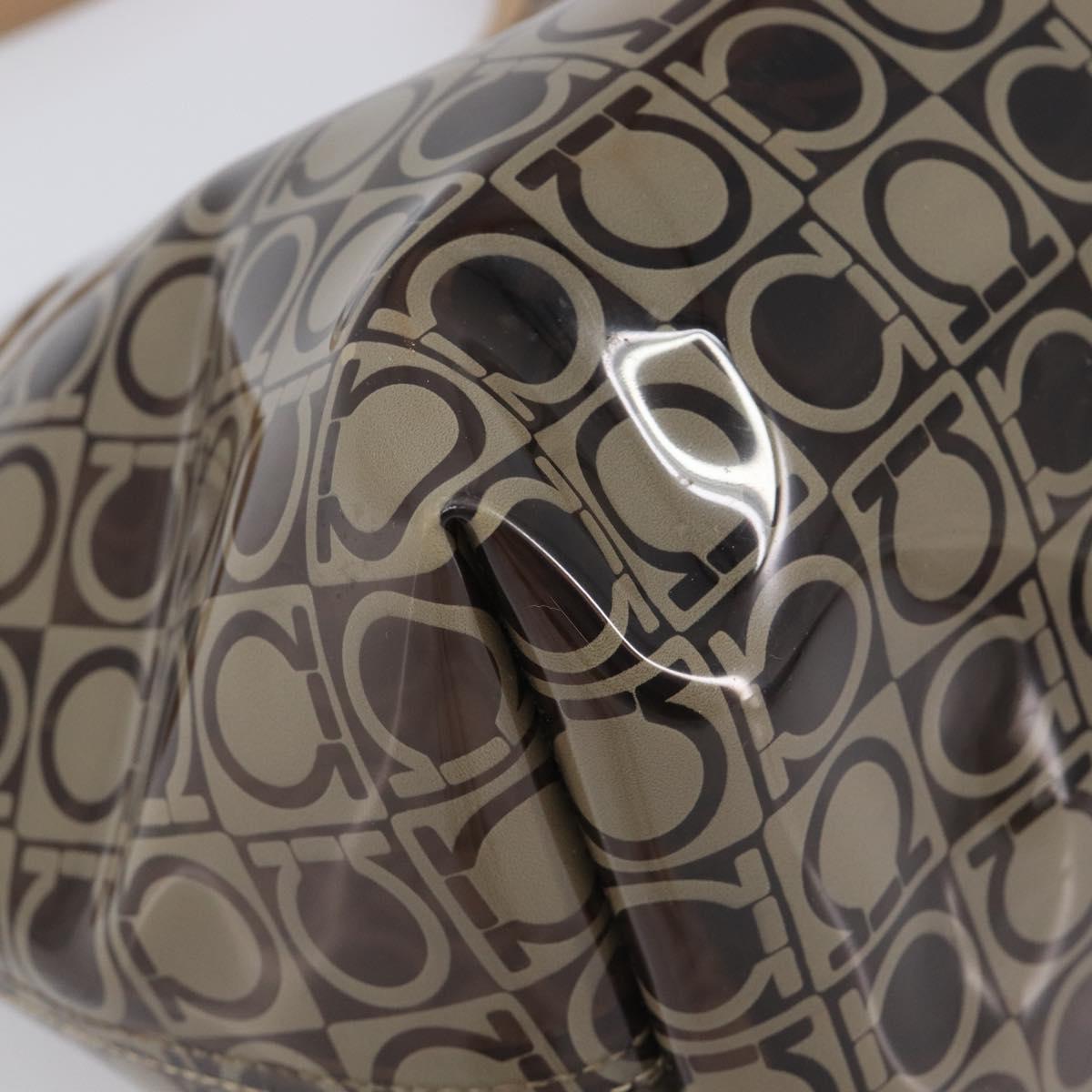 Salvatore Ferragamo Shoulder Bag Vinyl Beige Silver Auth 196611A