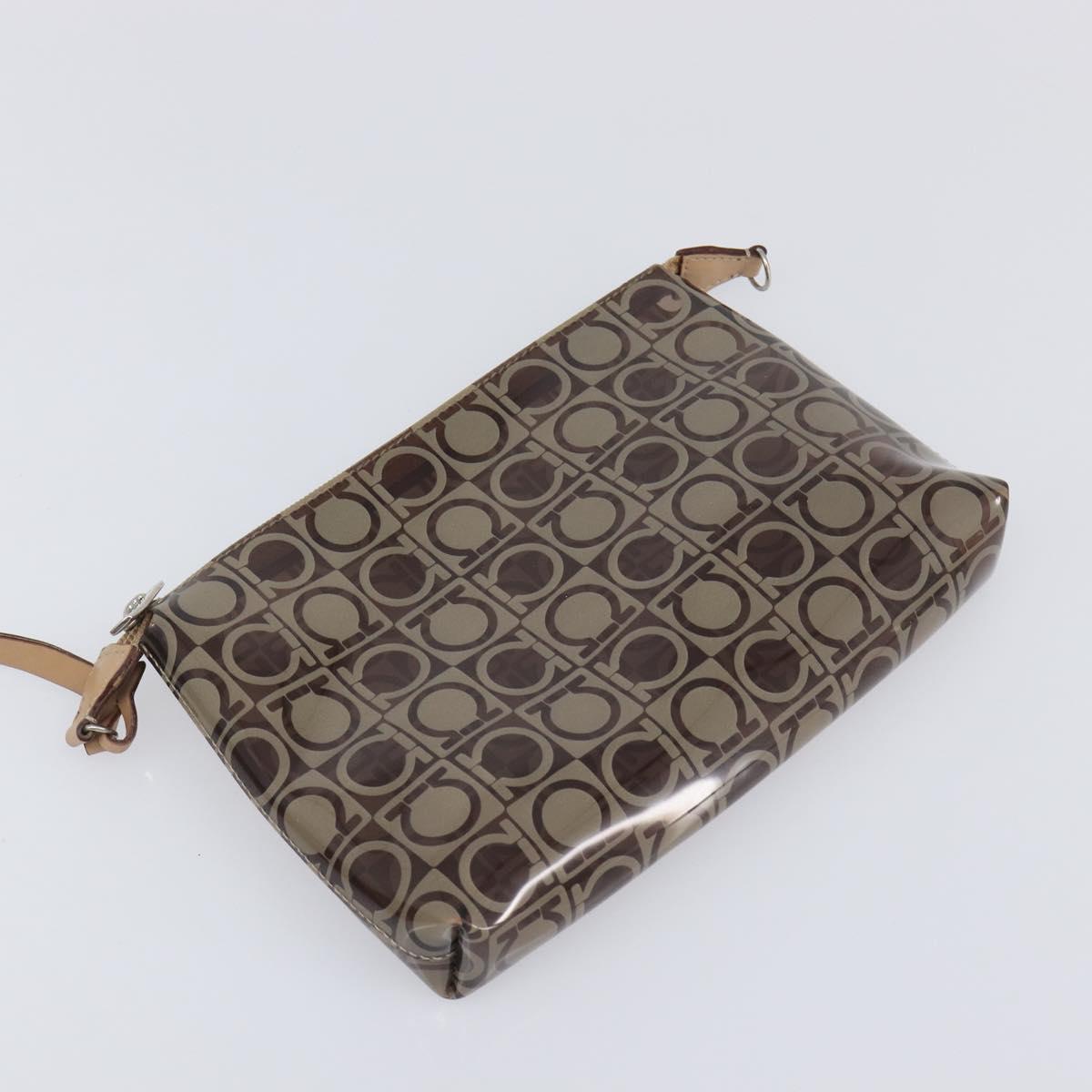 Salvatore Ferragamo Shoulder Bag Vinyl Beige Silver Auth 196611A