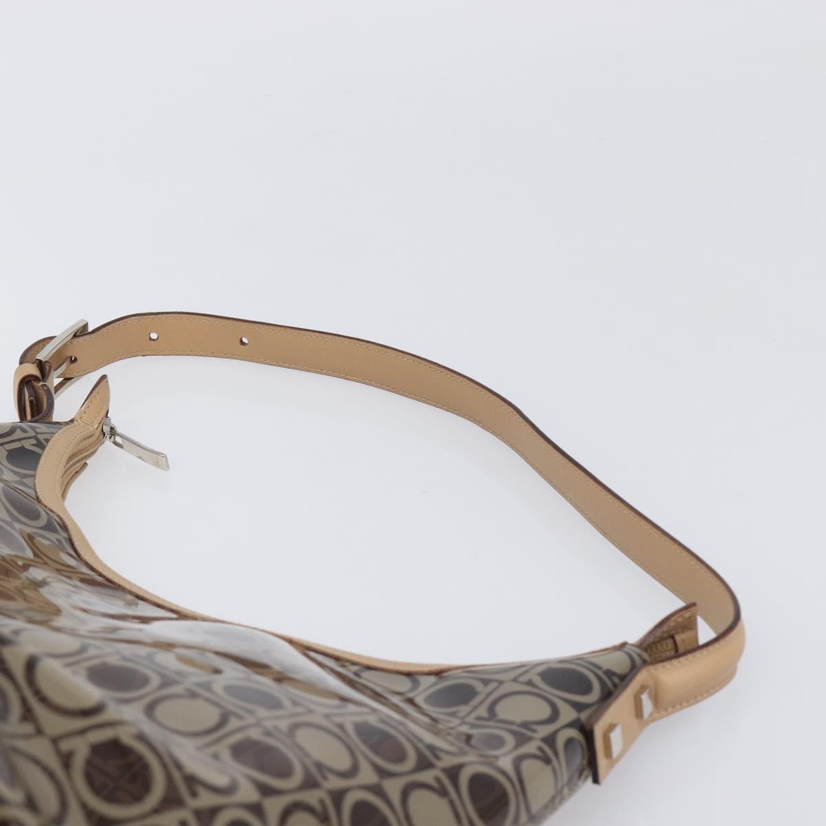 Salvatore Ferragamo Shoulder Bag Vinyl Beige Silver Auth 196611A