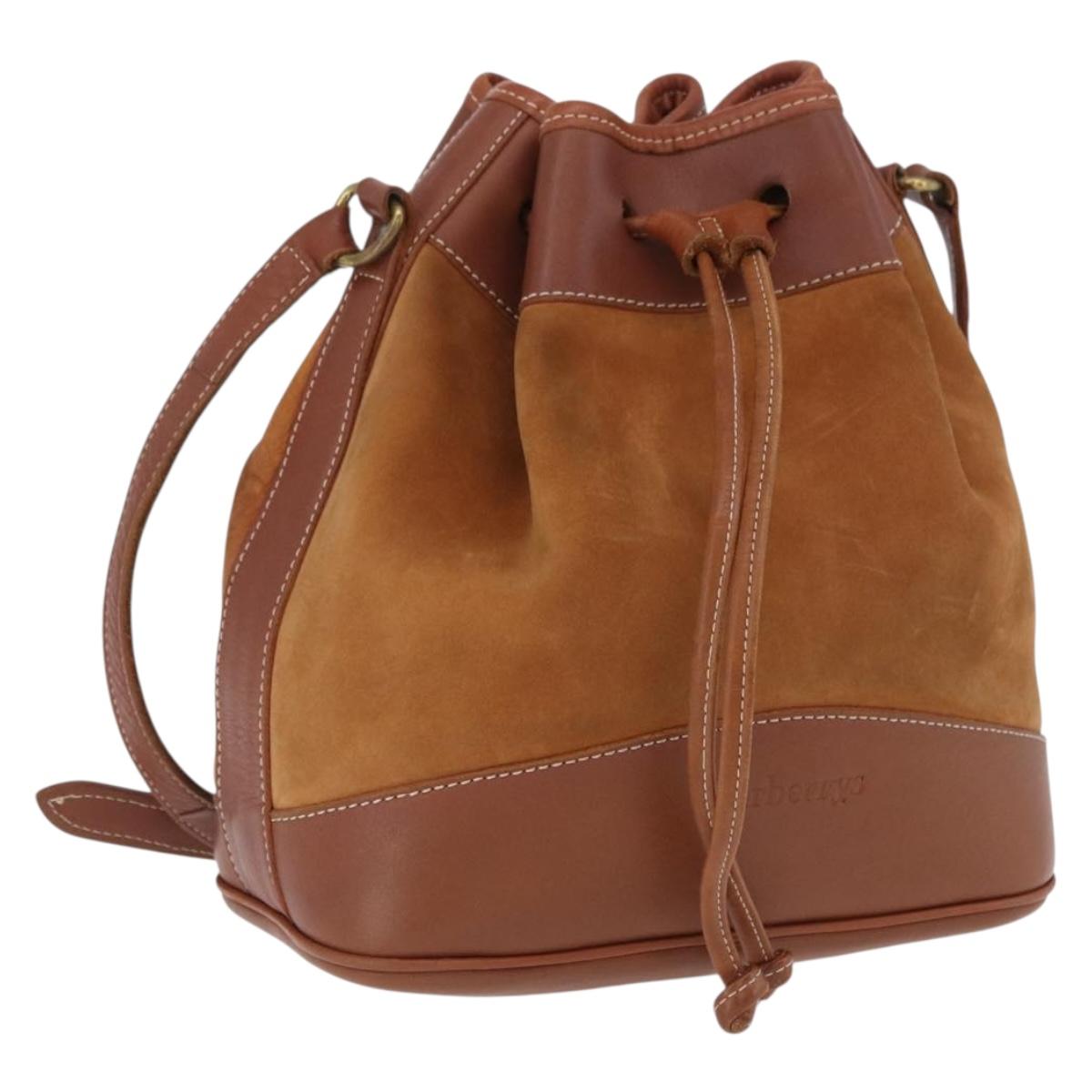 Burberrys Shoulder Bag Leather Suede Brown Gold Auth 196612A