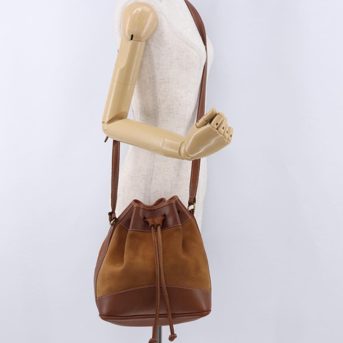 Burberrys Shoulder Bag Leather Suede Brown Gold Auth 196612A
