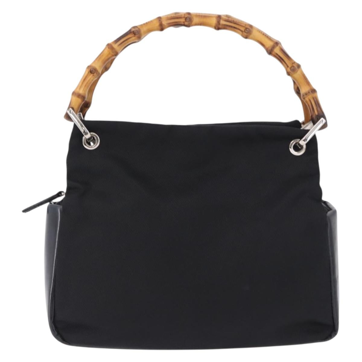 GUCCI Bamboo Hand Bag Canvas Black Silver 000 2865 0575 Auth 196615