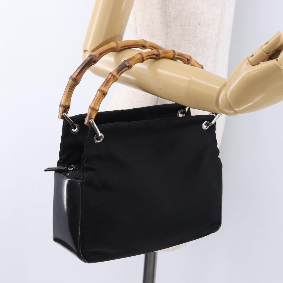 GUCCI Bamboo Hand Bag Canvas Black Silver 000 2865 0575 Auth 196615