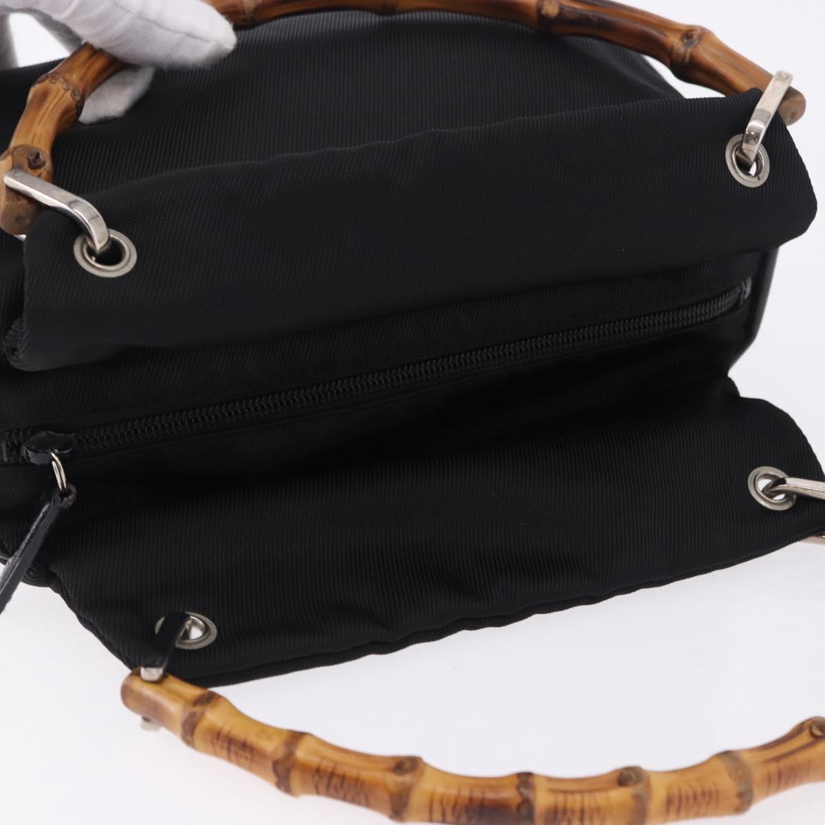 GUCCI Bamboo Hand Bag Canvas Black Silver 000 2865 0575 Auth 196615