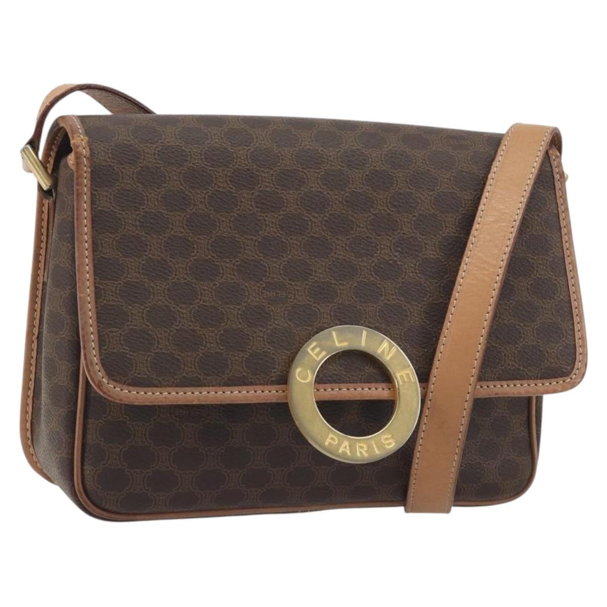 CELINE Macadam Canvas Shoulder Bag PVC Leather Brown Gold Auth 196617