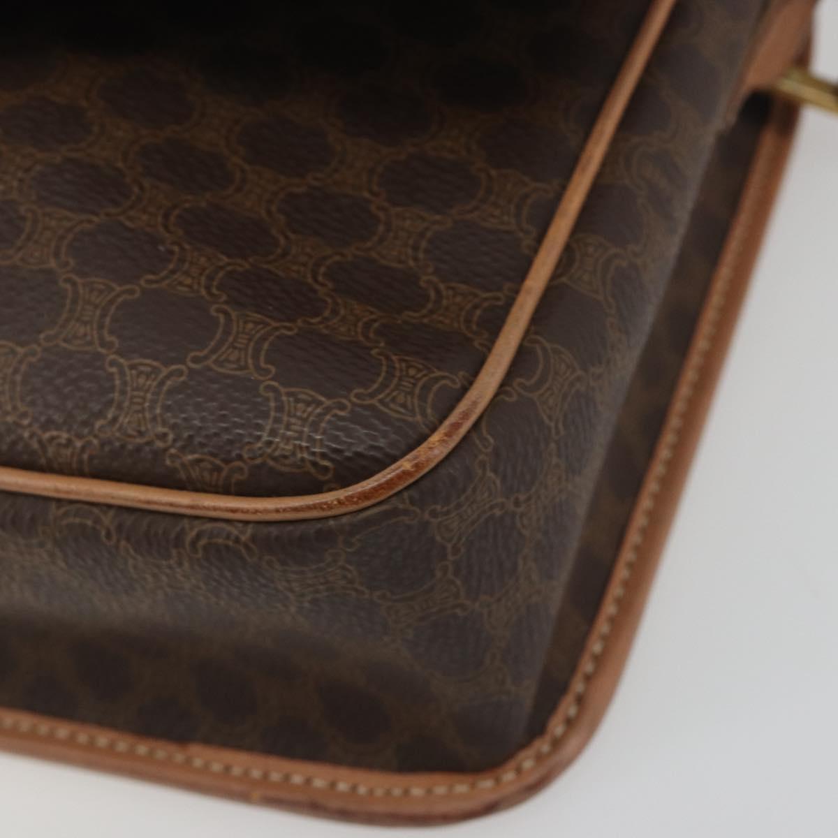 CELINE Macadam Canvas Shoulder Bag PVC Leather Brown Gold Auth 196617