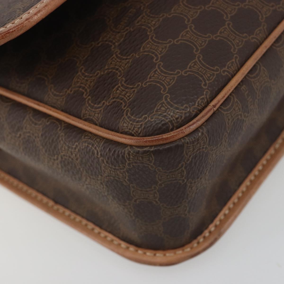 CELINE Macadam Canvas Shoulder Bag PVC Leather Brown Gold Auth 196617
