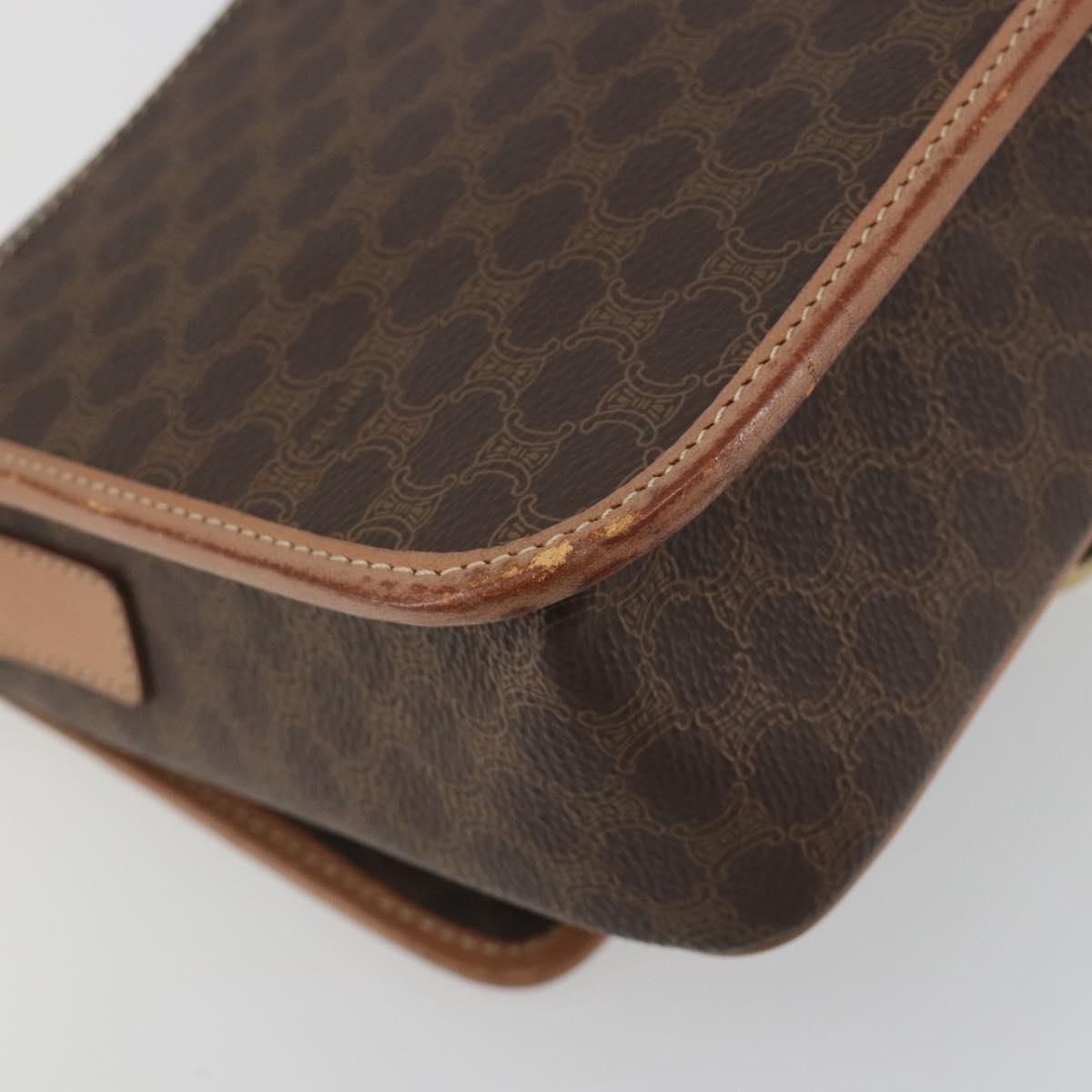 CELINE Macadam Canvas Shoulder Bag PVC Leather Brown Gold Auth 196617