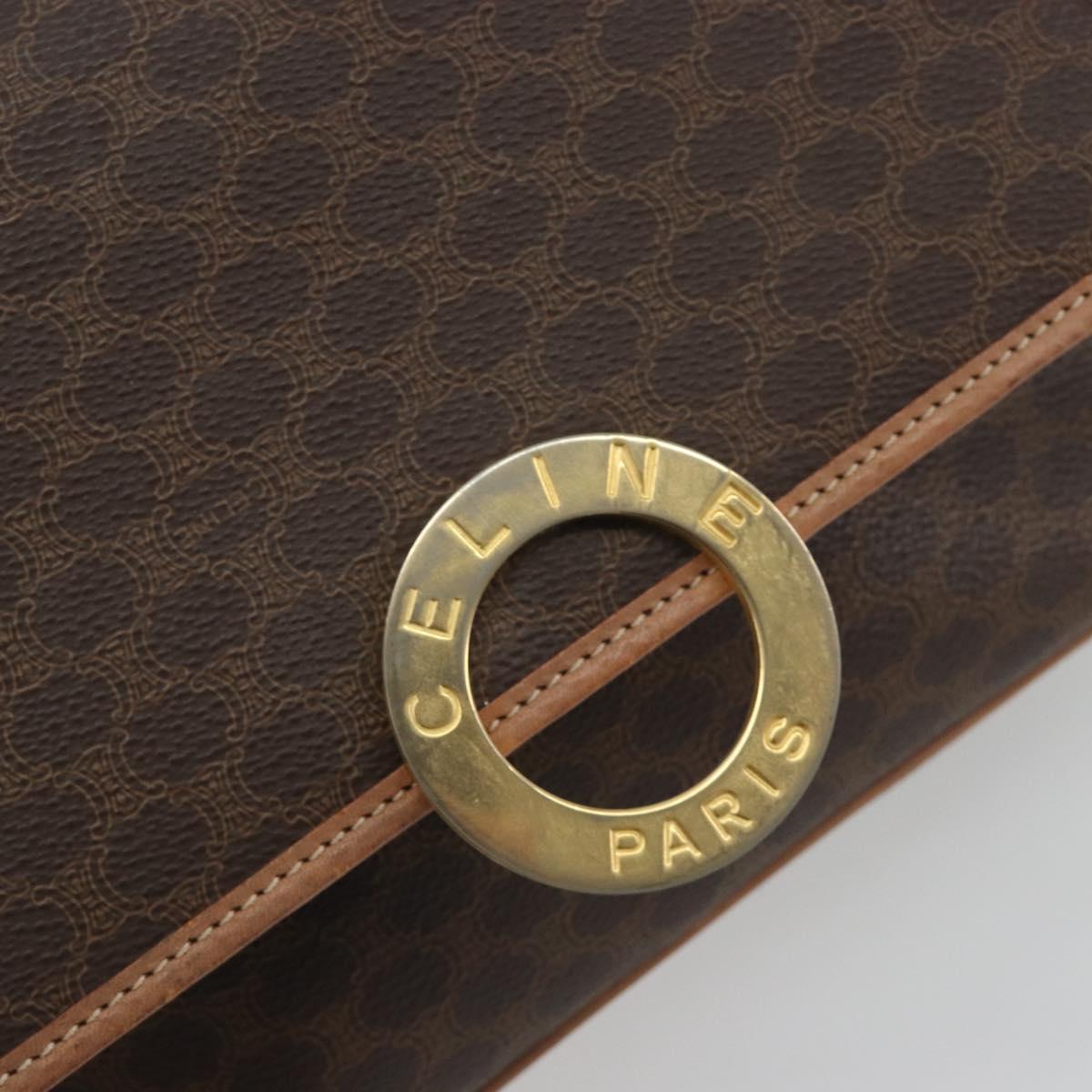 CELINE Macadam Canvas Shoulder Bag PVC Leather Brown Gold Auth 196617
