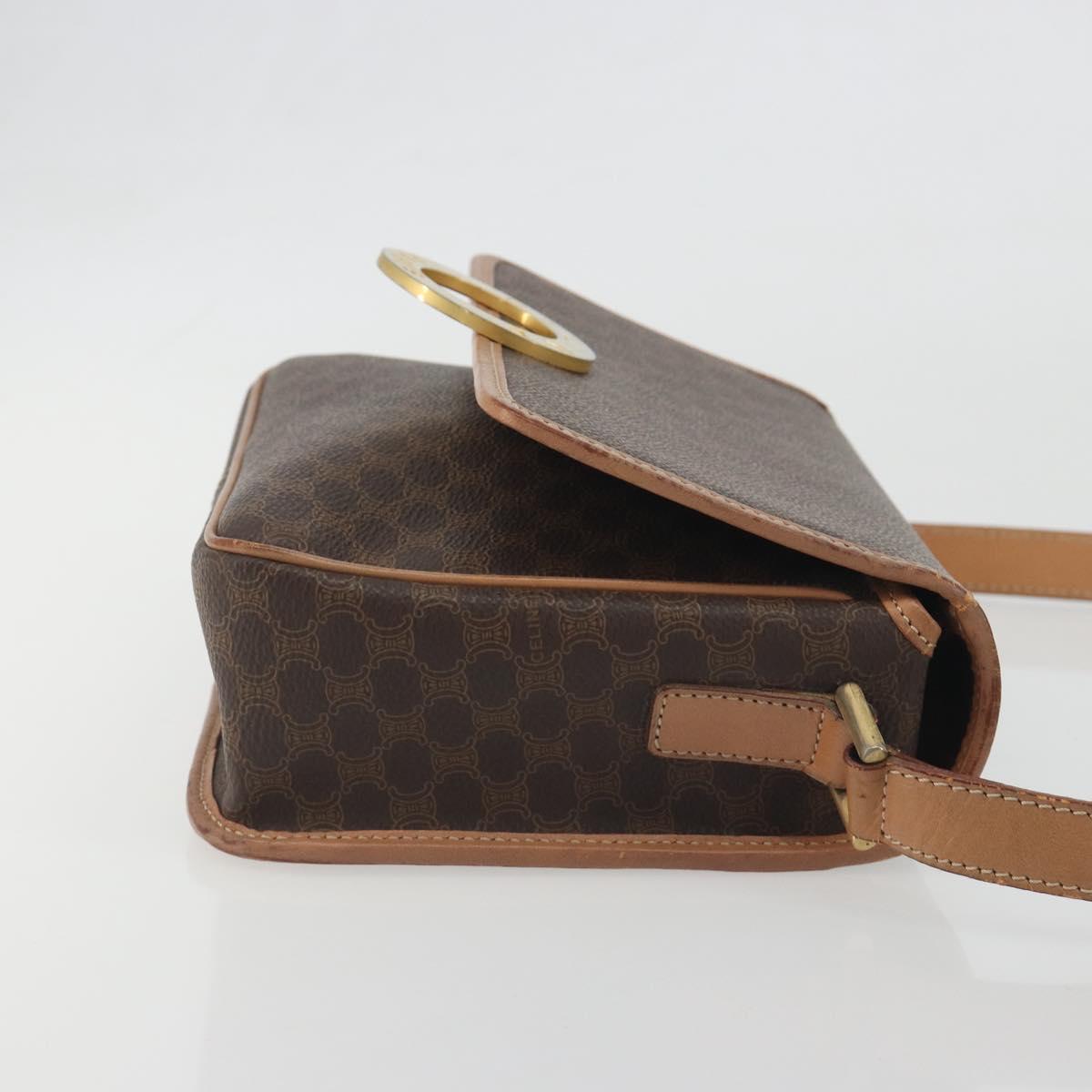 CELINE Macadam Canvas Shoulder Bag PVC Leather Brown Gold Auth 196617